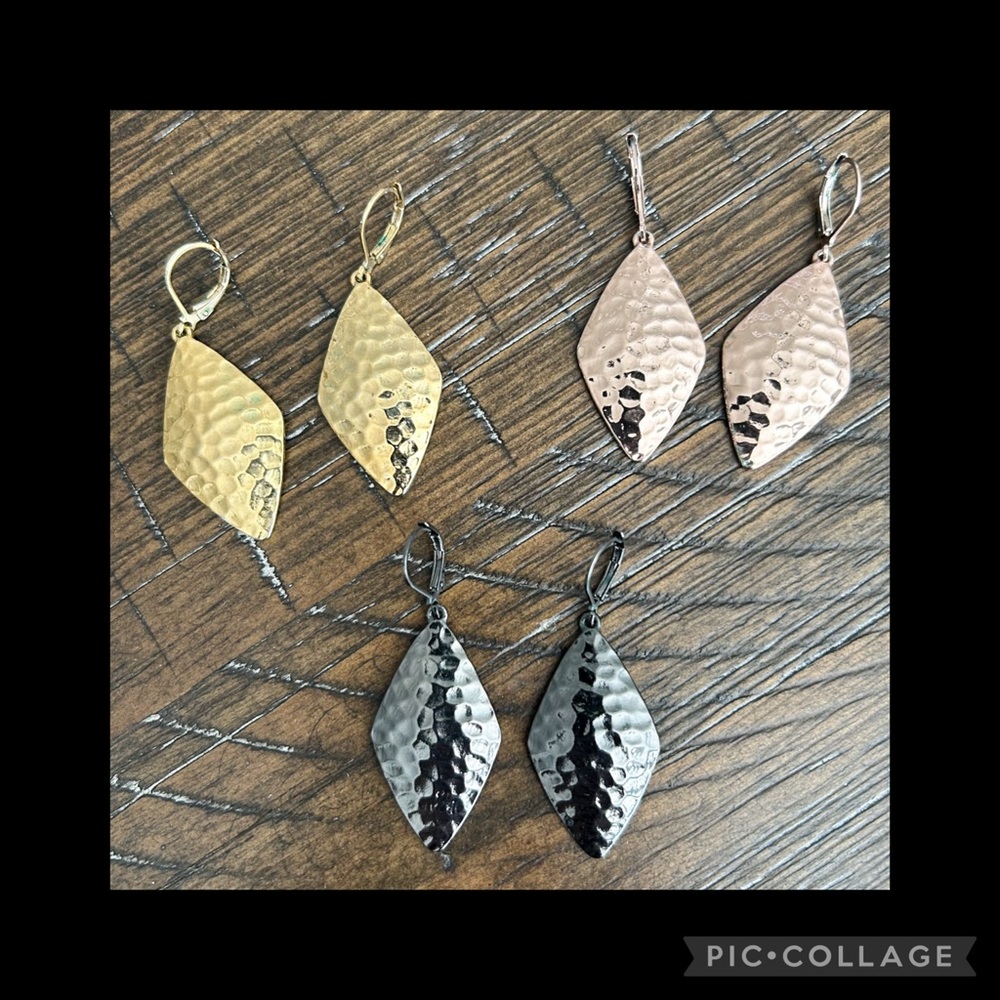 Hammered Metal Dangle Fashion Earrings Set